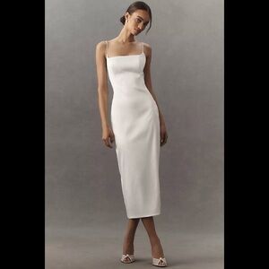 NWT Anthropologie BHLDN White Square-Neck Back-Slit Satin Midi Dress